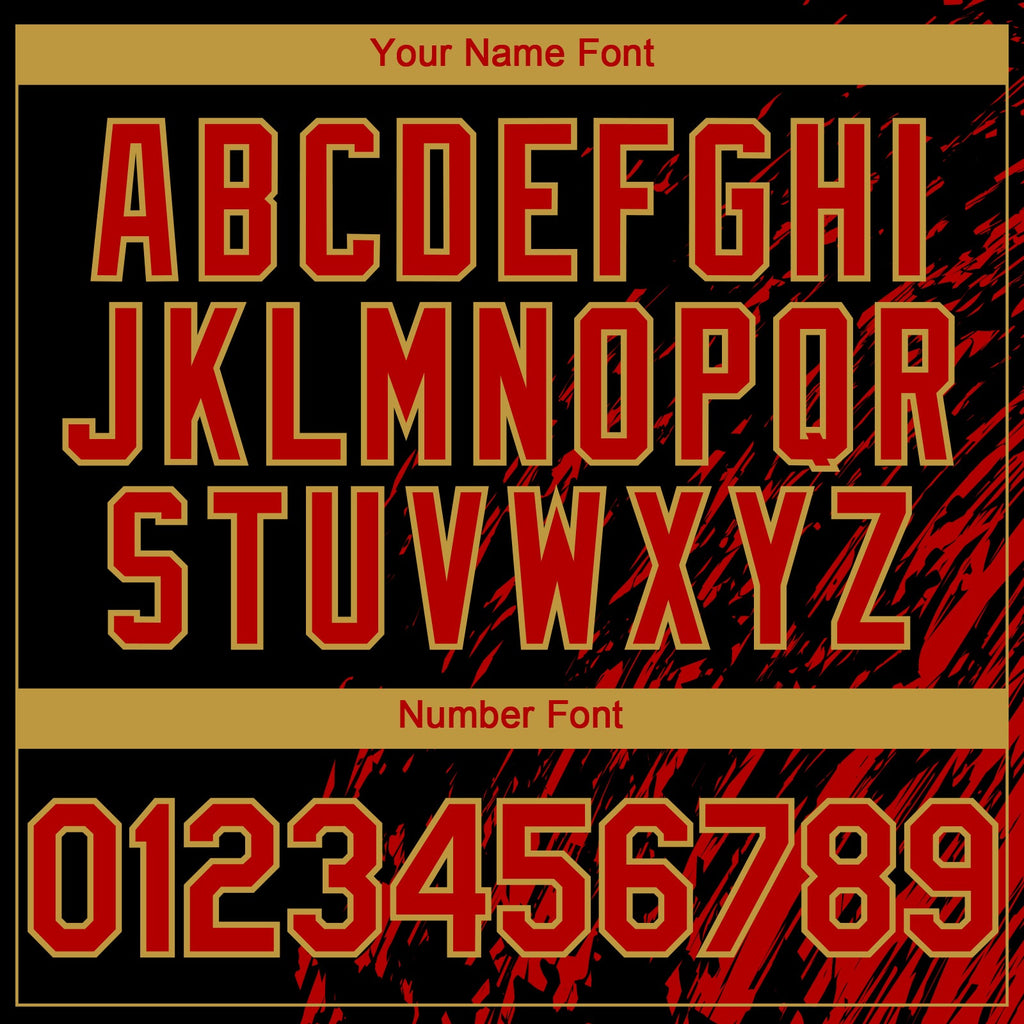 Custom Black Red-Old Gold Paint Stroke Grunge Streak Authentic Baseball Jersey