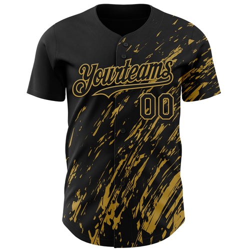 Custom Black Old Gold Paint Stroke Grunge Streak Authentic Baseball Jersey