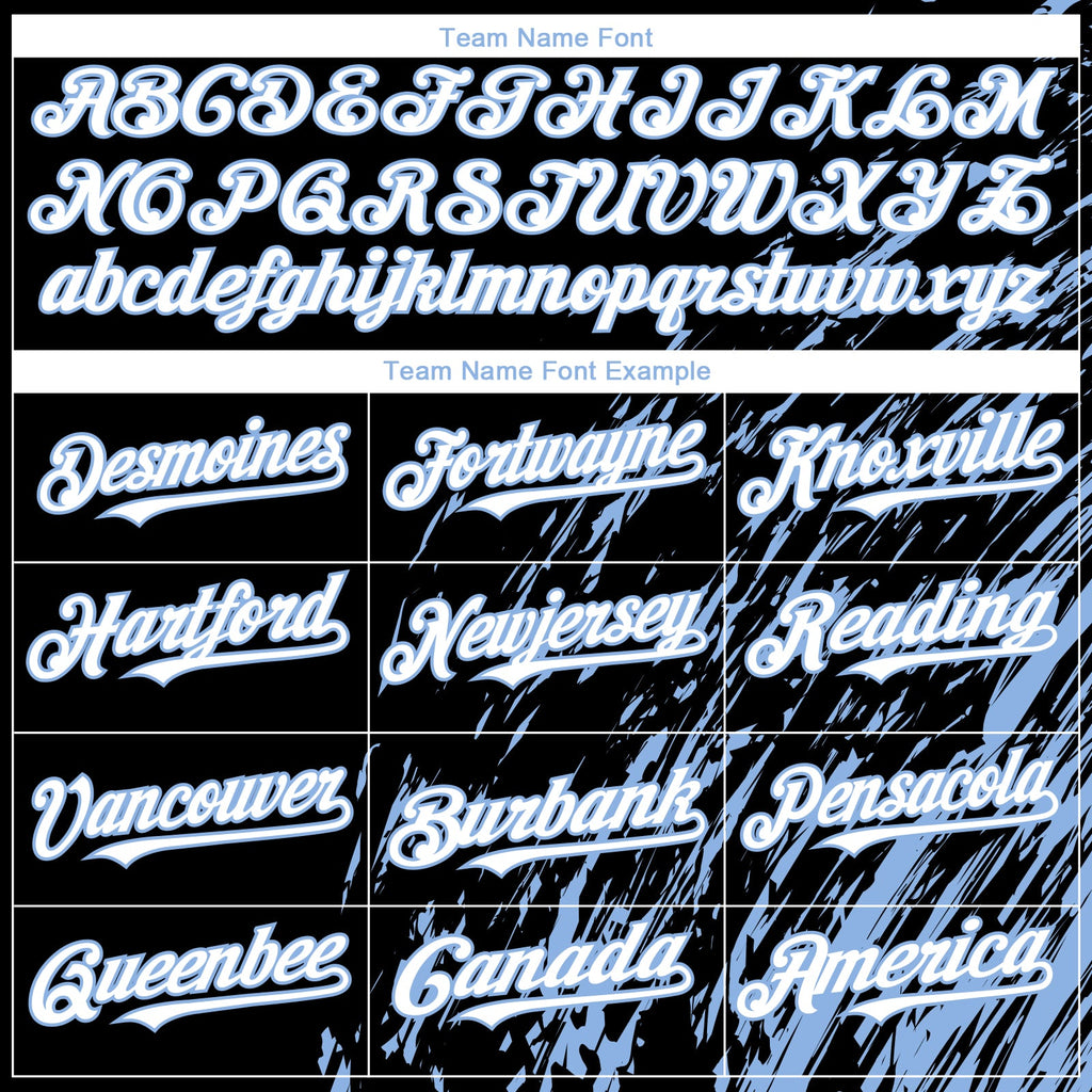 Custom Black White-Light Blue Paint Stroke Grunge Streak Authentic Baseball Jersey