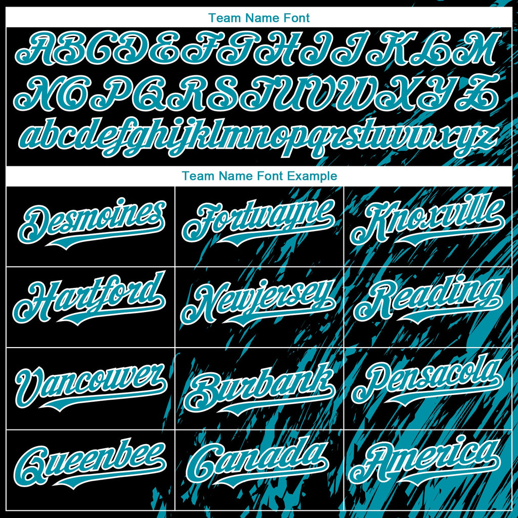Custom Black Teal-White Paint Stroke Grunge Streak Authentic Baseball Jersey