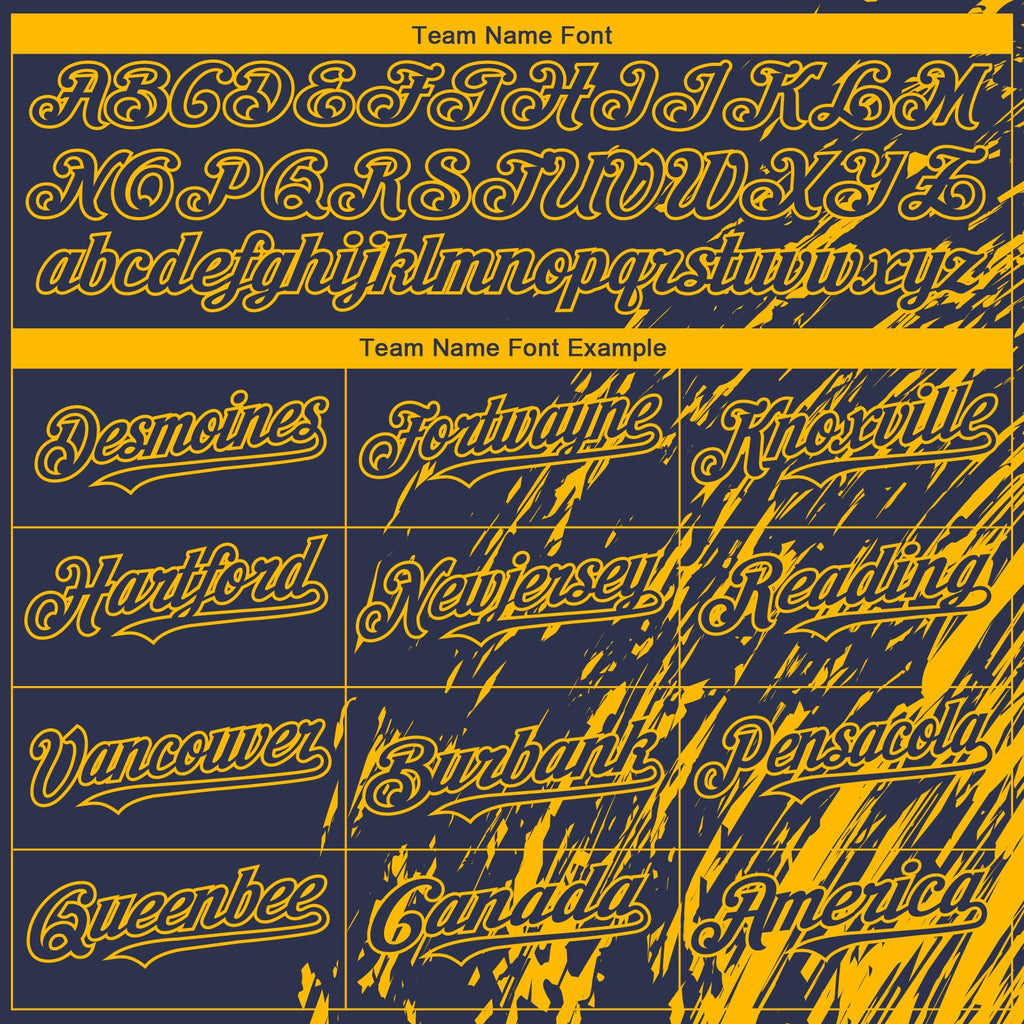 Custom Navy Gold Paint Stroke Grunge Streak Authentic Baseball Jersey