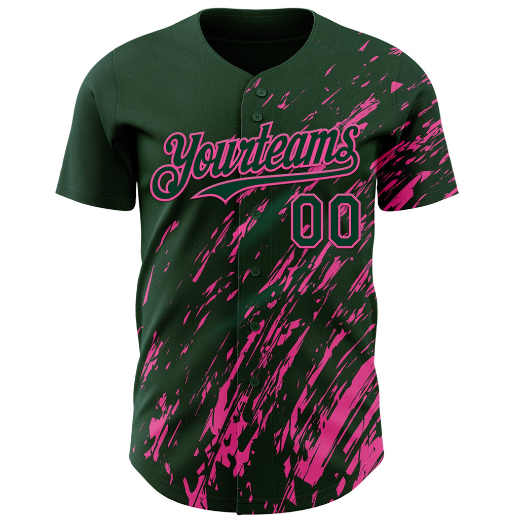 Custom Green Pink Paint Stroke Grunge Streak Authentic Baseball Jersey