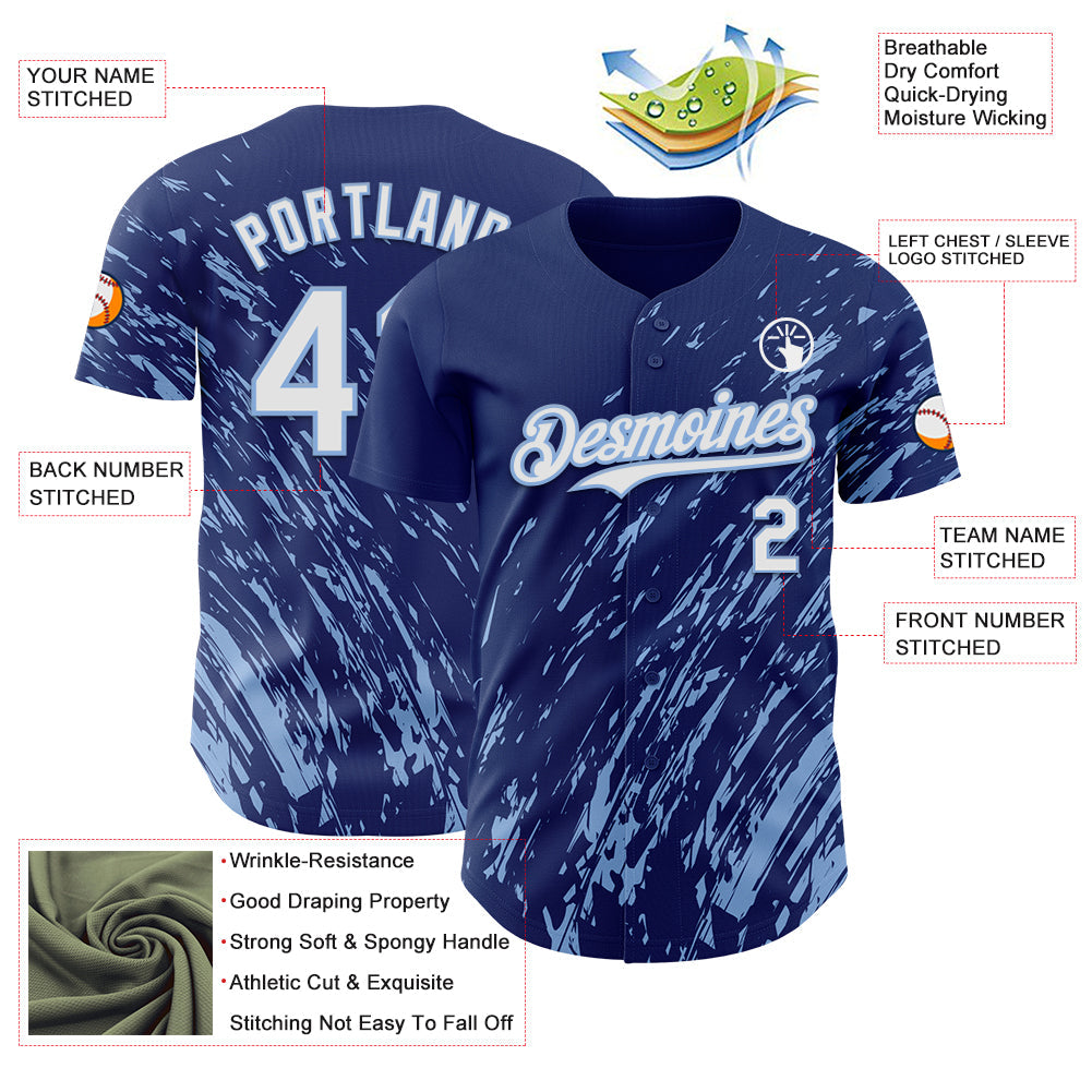 Custom Royal White-Light Blue Paint Stroke Grunge Streak Authentic Baseball Jersey