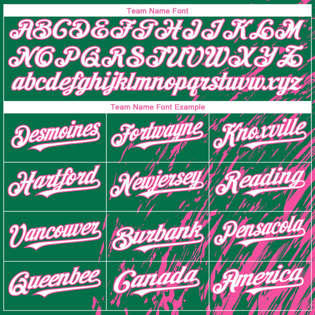 Custom Kelly Green White-Pink Paint Stroke Grunge Streak Authentic Baseball Jersey