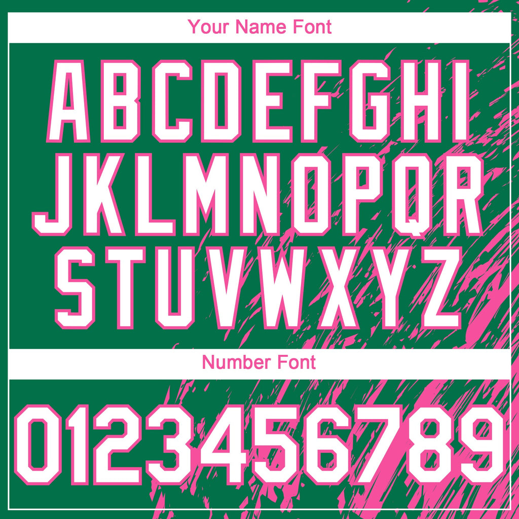 Custom Kelly Green White-Pink Paint Stroke Grunge Streak Authentic Baseball Jersey