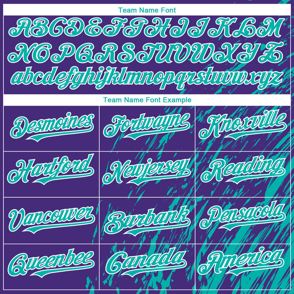 Custom Purple Aqua-White Paint Stroke Grunge Streak Authentic Baseball Jersey