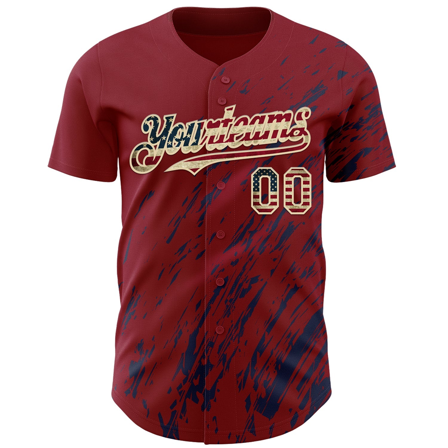 Custom Crimson Vintage USA Flag Navy-Cream Paint Stroke Grunge Streak Authentic Baseball Jersey