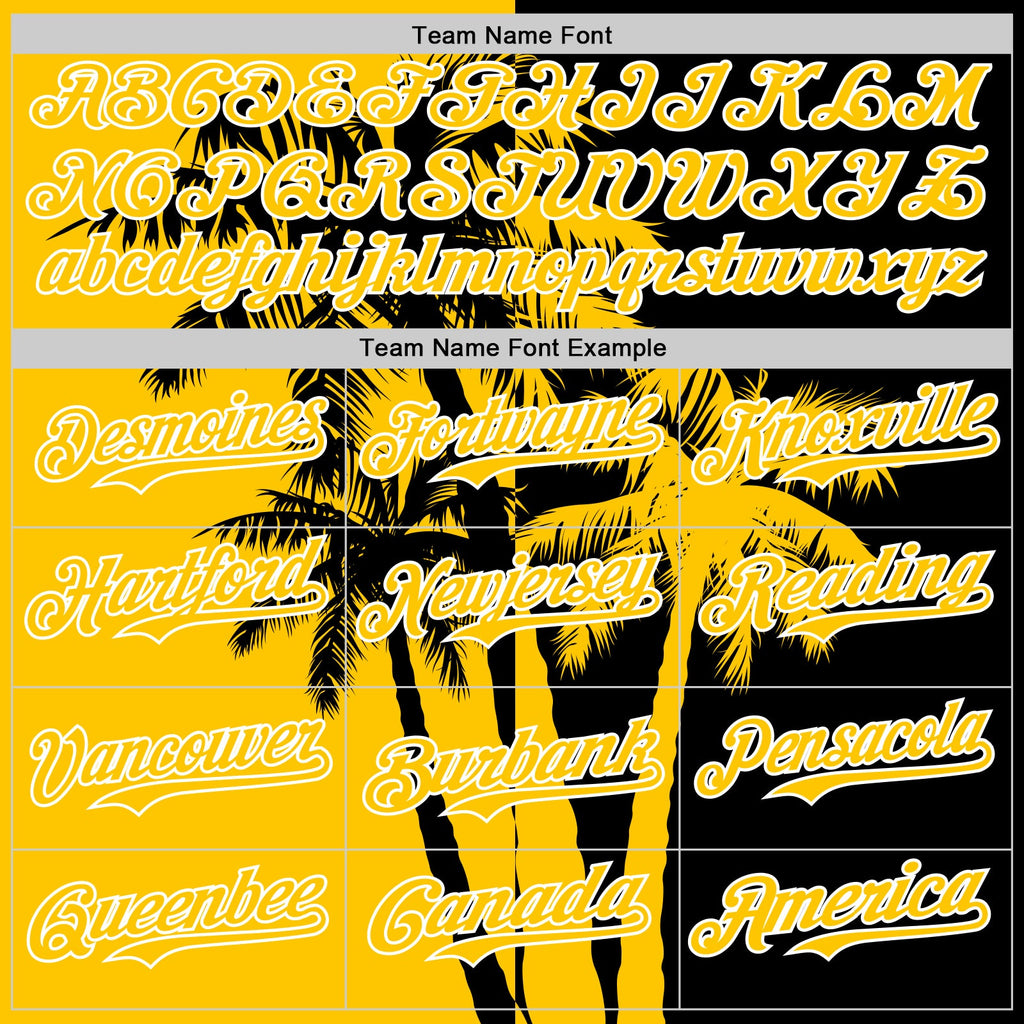 Custom Black Yellow-White Hawaii Palm Trees Tropical Coconut Authentic Baseball Jersey