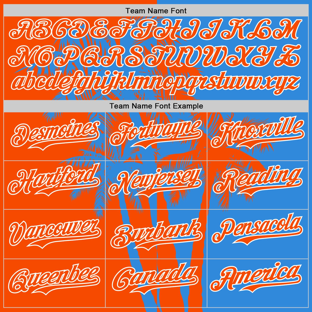 Custom Electric Blue Orange-White Hawaii Palm Trees Tropical Coconut Authentic Baseball Jersey