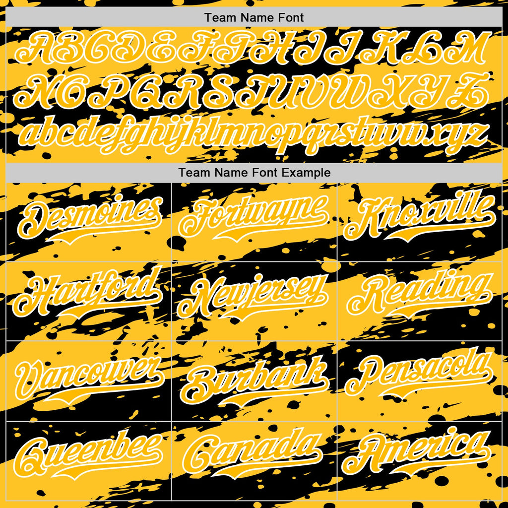 Custom Gold Black-White Paint Splash Stripe Authentic Baseball Jersey