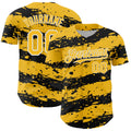 Custom Gold Black-White Paint Splash Stripe Authentic Baseball Jersey