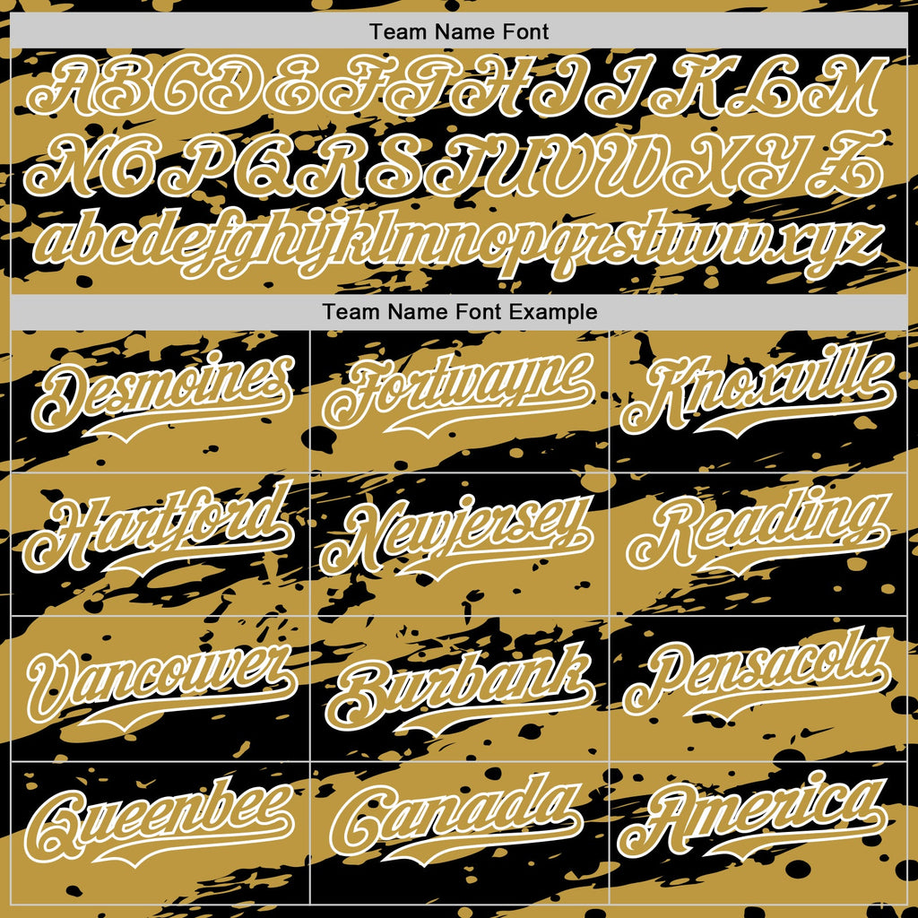 Custom Old Gold Black-White Paint Splash Stripe Authentic Baseball Jersey