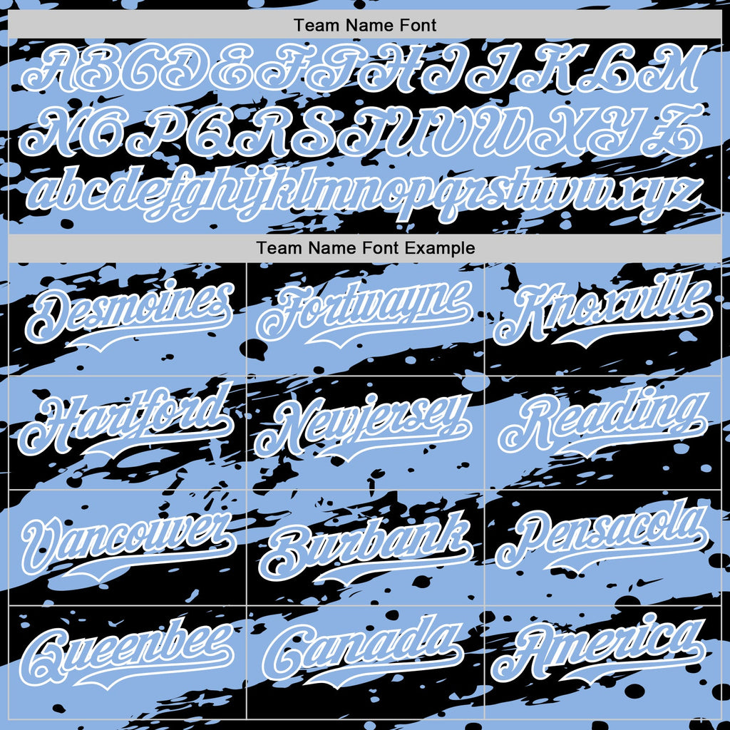 Custom Light Blue Black-White Paint Splash Stripe Authentic Baseball Jersey