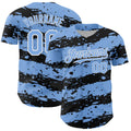 Custom Light Blue Black-White Paint Splash Stripe Authentic Baseball Jersey