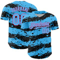 Custom Sky Blue Black-Pink Paint Splash Stripe Authentic Baseball Jersey