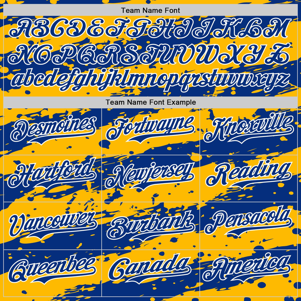 Custom Gold Royal-White Paint Splash Stripe Authentic Baseball Jersey