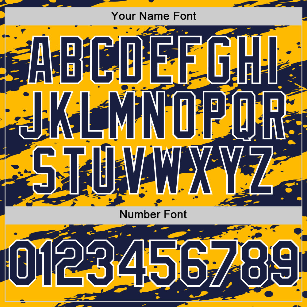 Custom Gold Navy-White Paint Splash Stripe Authentic Baseball Jersey