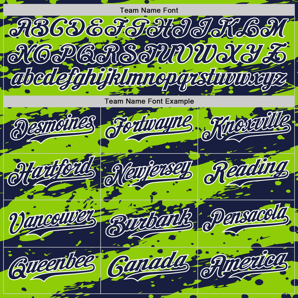 Custom Neon Green Navy-White Paint Splash Stripe Authentic Baseball Jersey