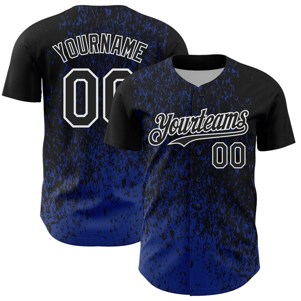 Custom Black Royal-White Abstract Fragment Splatter Authentic Baseball Jersey
