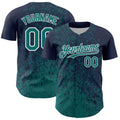 Custom Navy Teal-White Abstract Fragment Splatter Authentic Baseball Jersey
