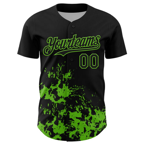 Custom Black Grass Green Splatter Authentic Baseball Jersey