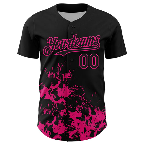 Custom Black Hot Pink Splatter Authentic Baseball Jersey