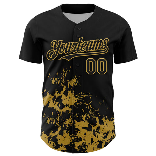 Custom Black Old Gold Splatter Authentic Baseball Jersey