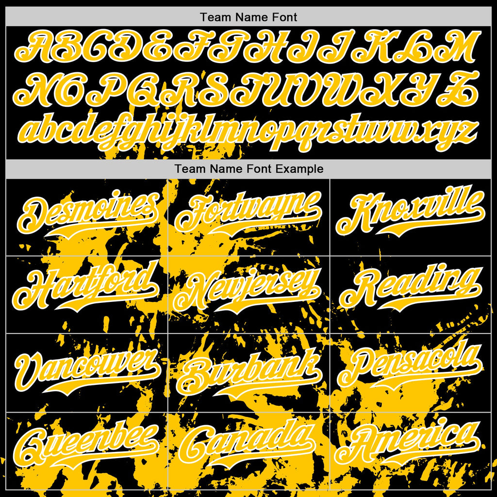 Custom Black Yellow-White Splatter Authentic Baseball Jersey