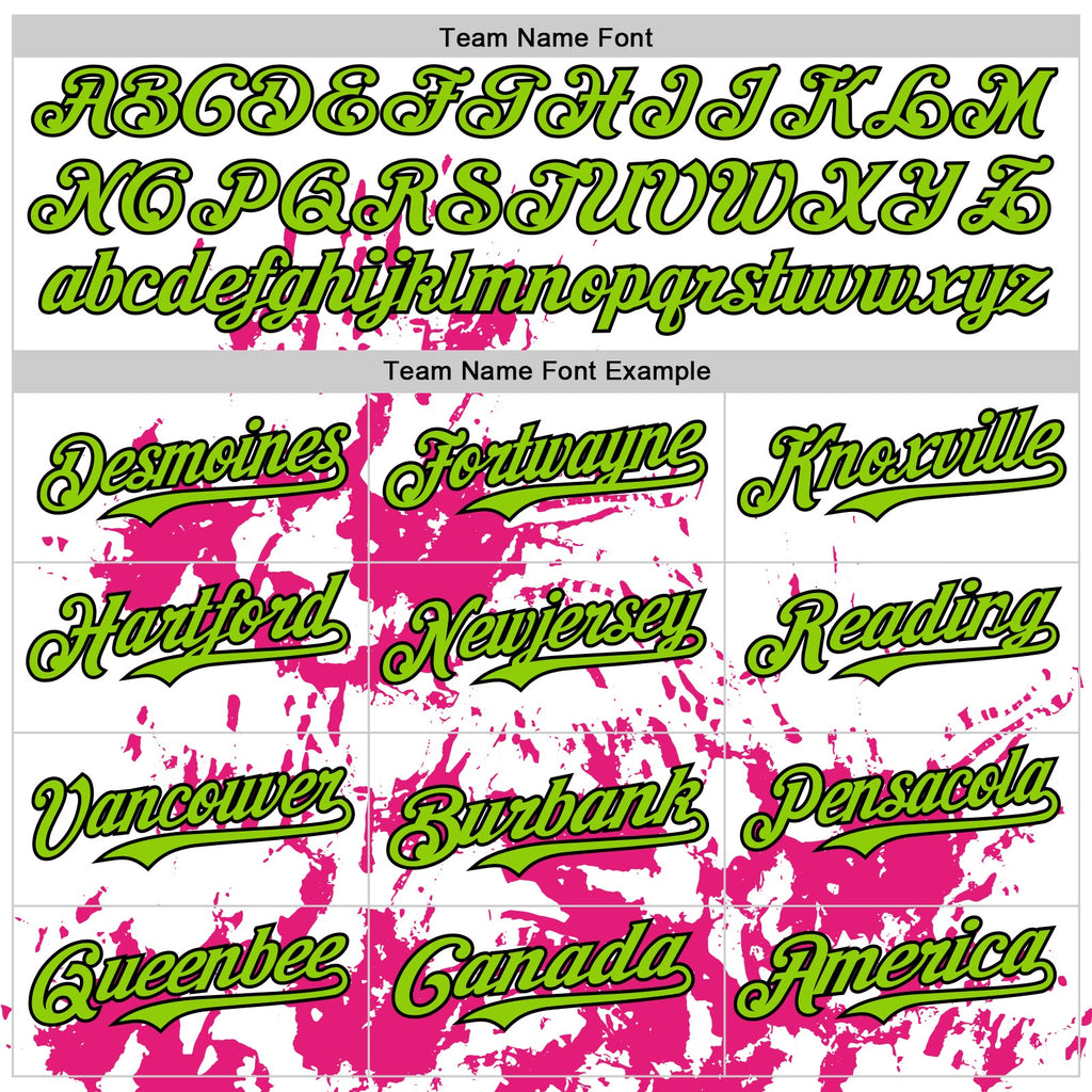 Custom White Neon Green Black-Pink Splatter Authentic Baseball Jersey