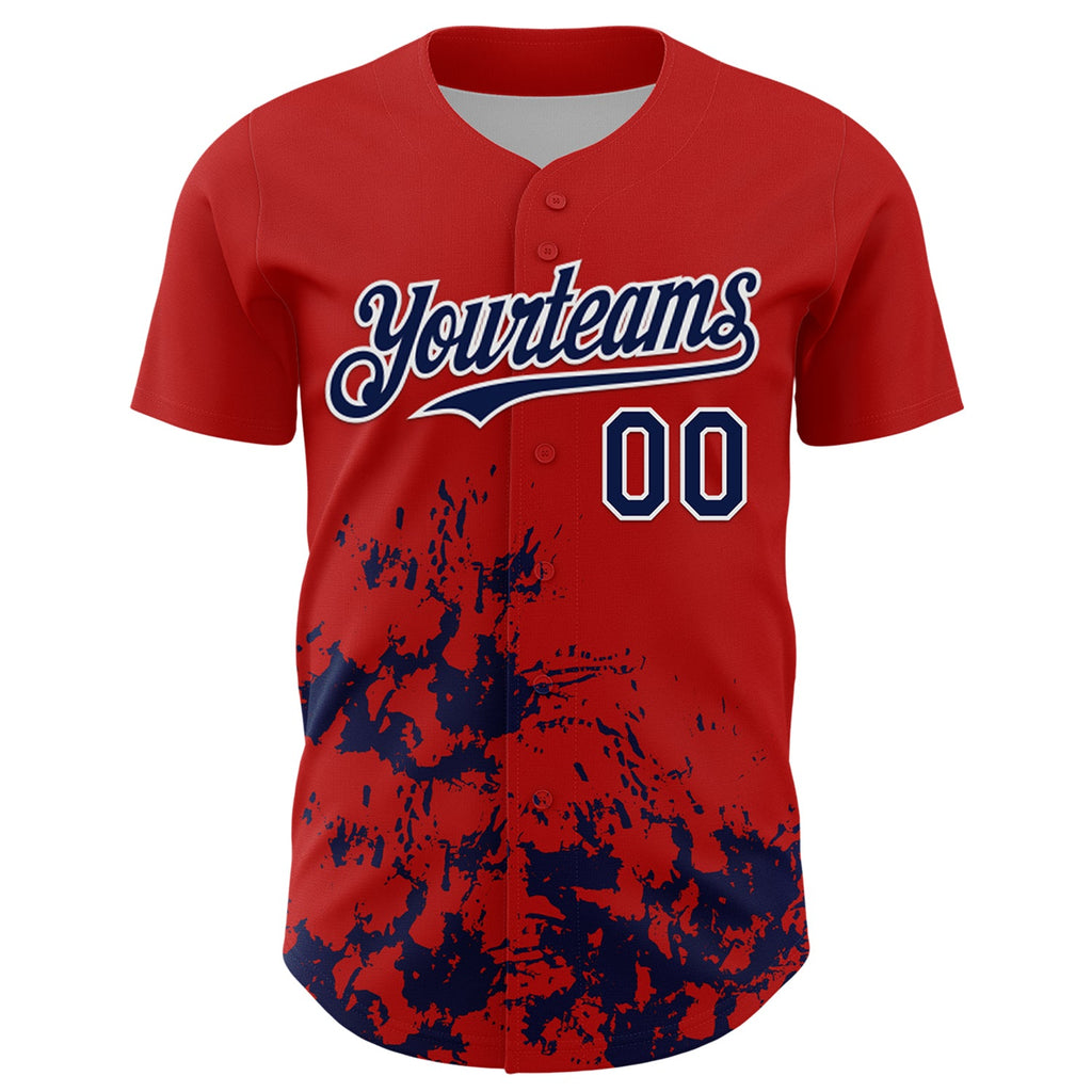 Custom Red Navy-White Splatter Authentic Baseball Jersey
