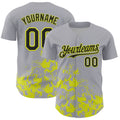 Custom Gray Black-Neon Yellow Splatter Authentic Baseball Jersey