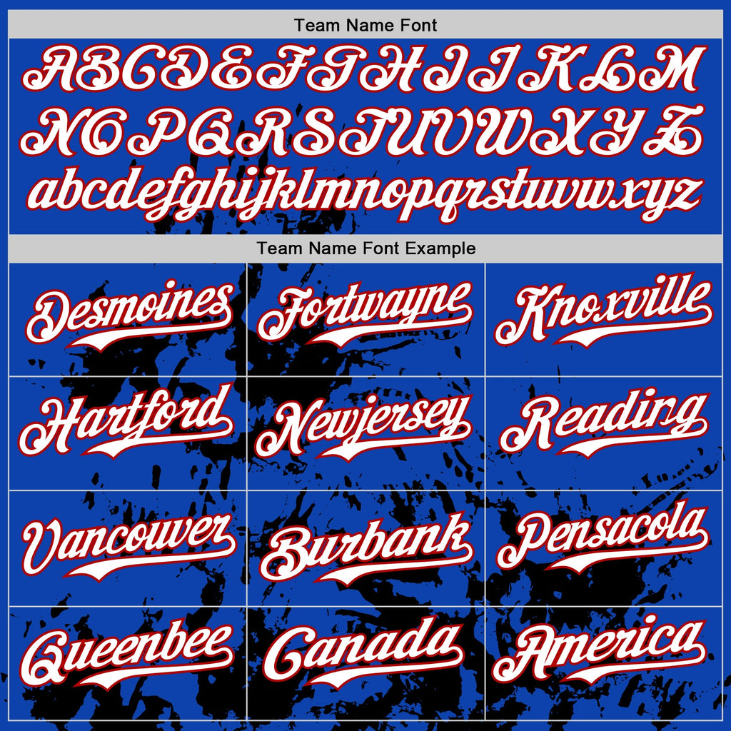 Custom Thunder Blue White Red-Black Splatter Authentic Baseball Jersey