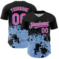 Custom Black Pink-Light Blue Abstract Splatter Grunge Authentic Baseball Jersey