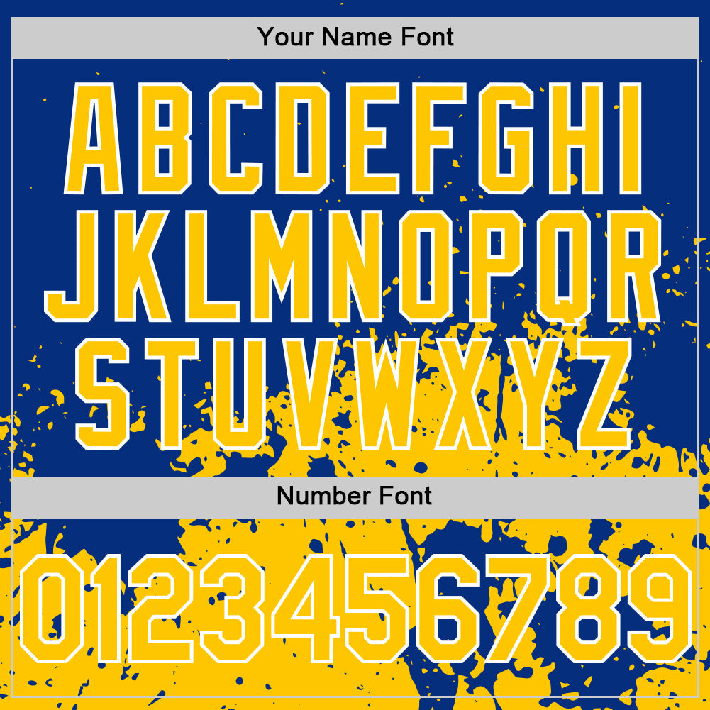 Custom Royal Yellow-White Abstract Splatter Grunge Authentic Baseball Jersey
