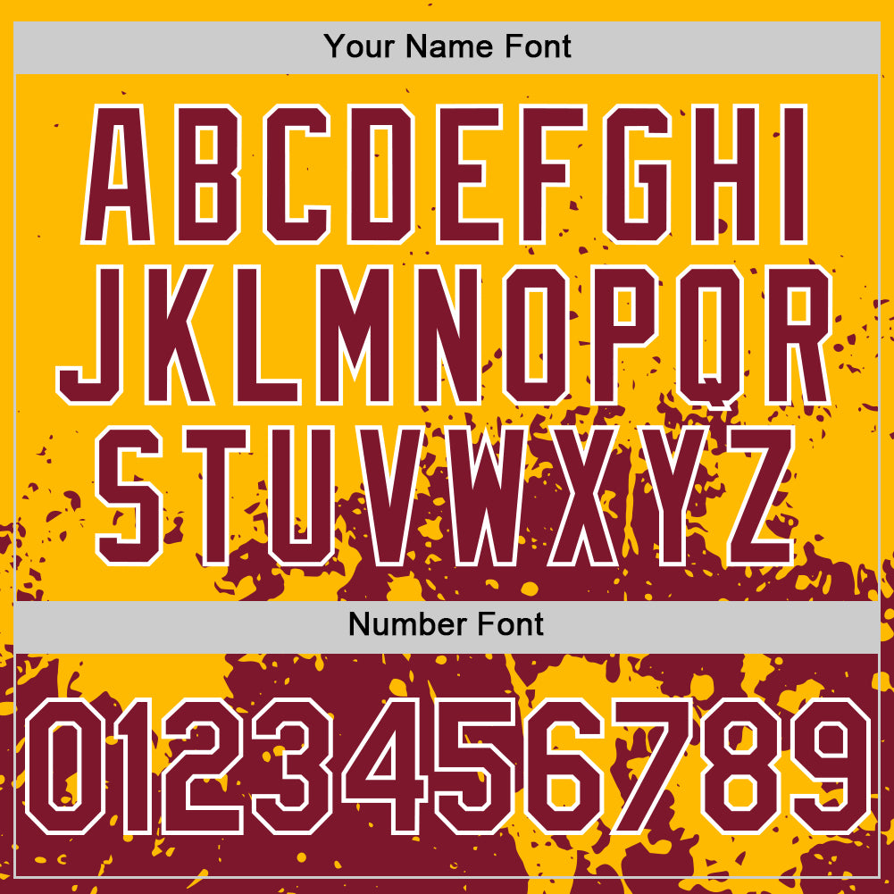 Custom Gold Crimson-White Abstract Splatter Grunge Authentic Baseball Jersey