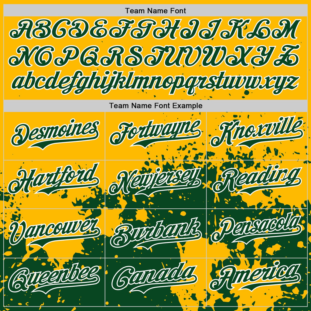 Custom Gold Green-White Abstract Splatter Grunge Authentic Baseball Jersey
