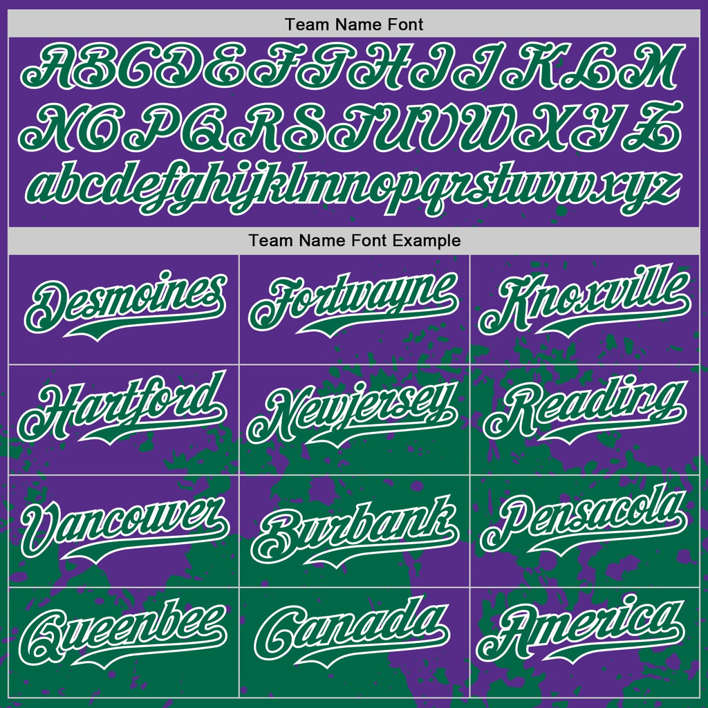 Custom Purple Kelly Green-White Abstract Splatter Grunge Authentic Baseball Jersey