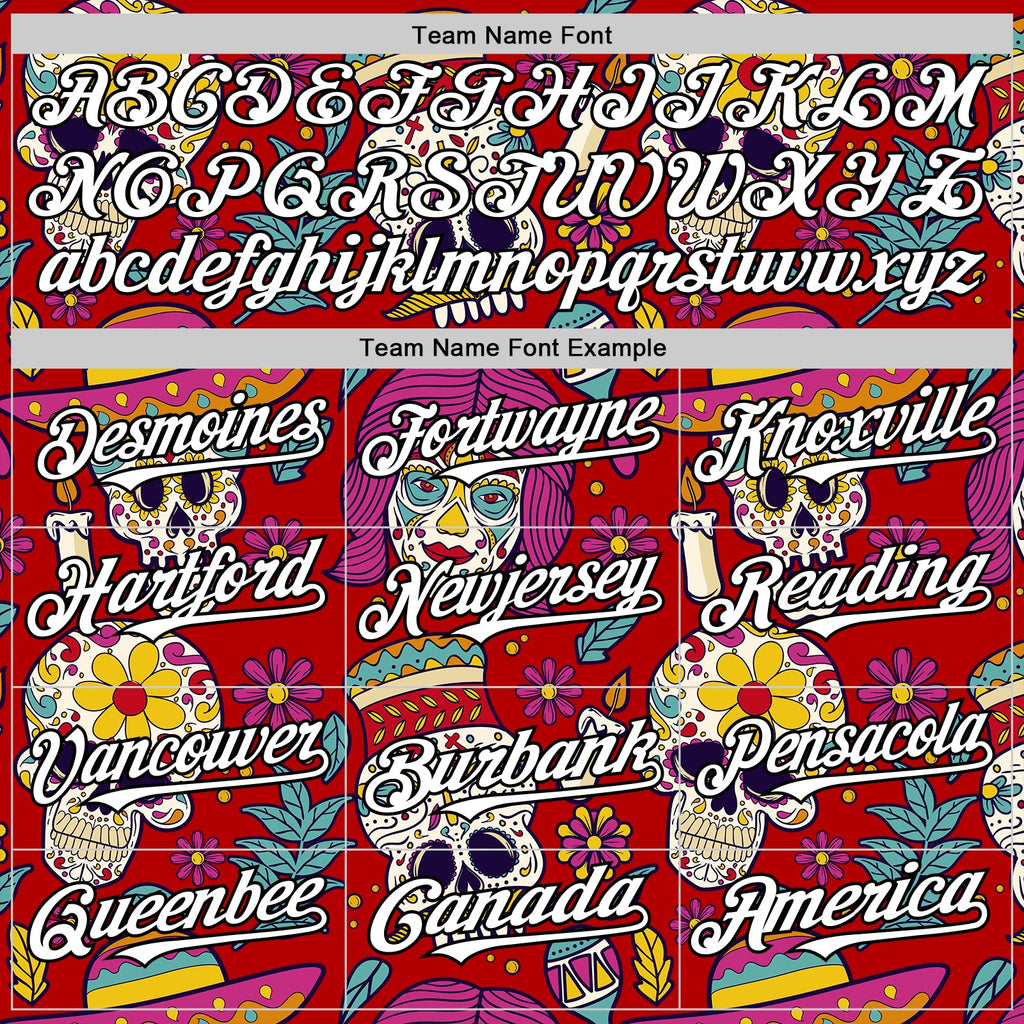 Custom Red White-Black Sugar Skull Day of the Dead Mexican Folk Art Authentic Baseball Jersey