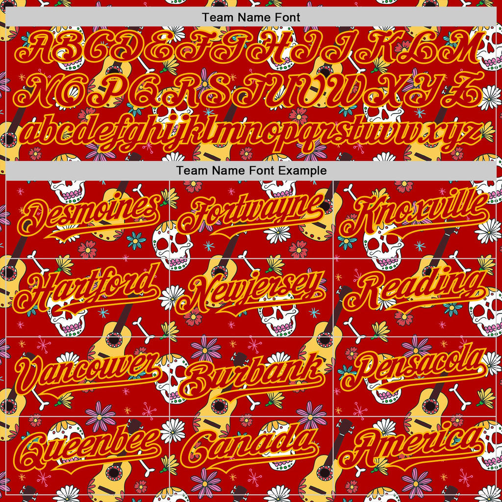 Custom Red Gold Sugar Skull Day of the Dead Mexican Folk Art Authentic Baseball Jersey