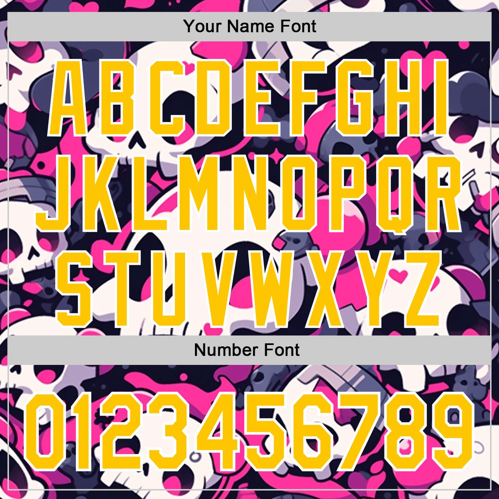 Custom Black Yellow Hot Pink-White Sugar Skull Day of the Dead Mexican Folk Art Authentic Baseball Jersey