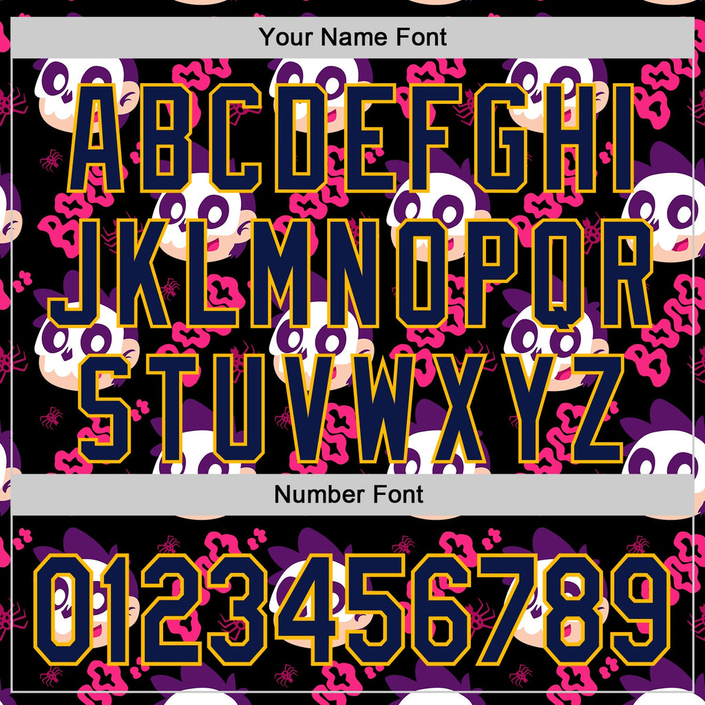 Custom Black Navy Hot Pink-Gold Sugar Skull Day of the Dead Mexican Folk Art Authentic Baseball Jersey