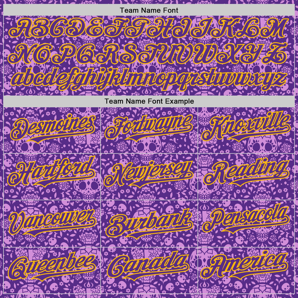 Custom Purple Gold Sugar Skull Day of the Dead Mexican Folk Art Authentic Baseball Jersey