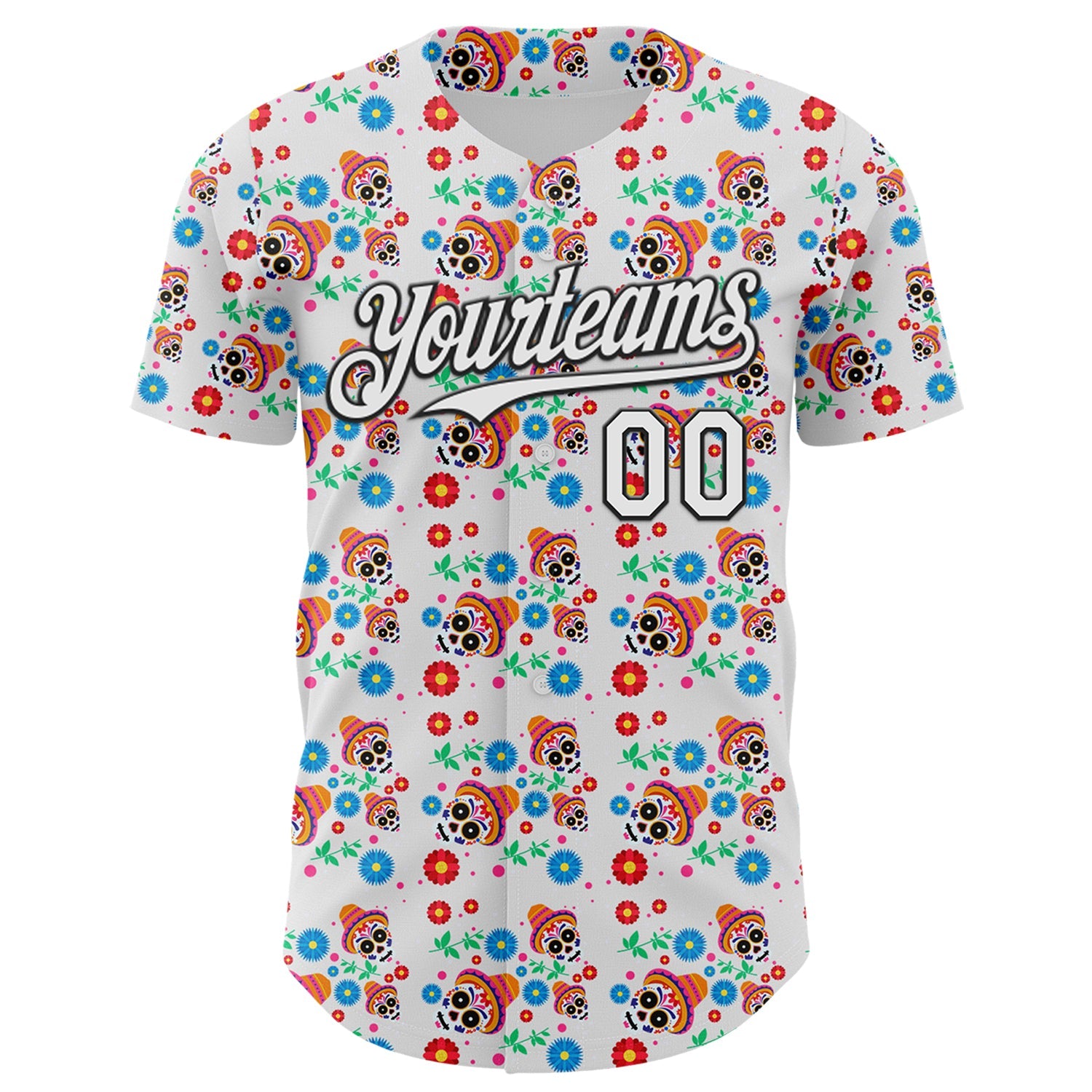 Custom White Black Sugar Skull Day of the Dead Mexican Folk Art Authentic Baseball Jersey