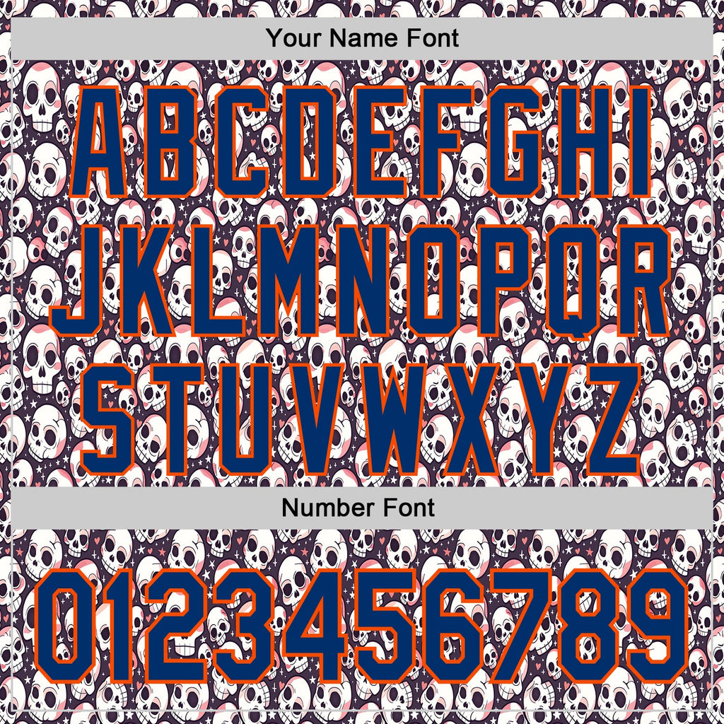 Custom White US Navy Blue-Orange Sugar Skull Day of the Dead Mexican Folk Art Authentic Baseball Jersey