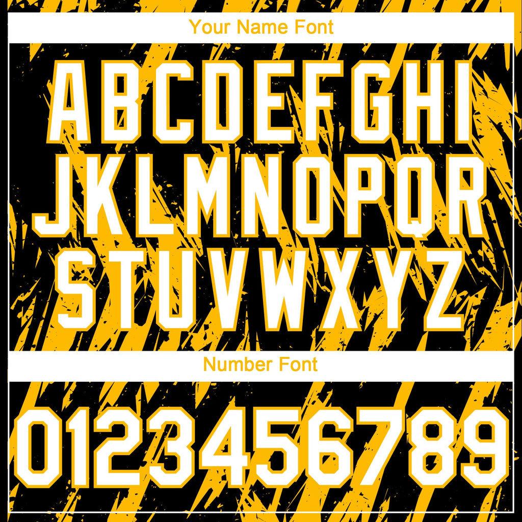 Custom Black White-Gold Splatter Torn Sharp Brush Stroke Authentic Baseball Jersey