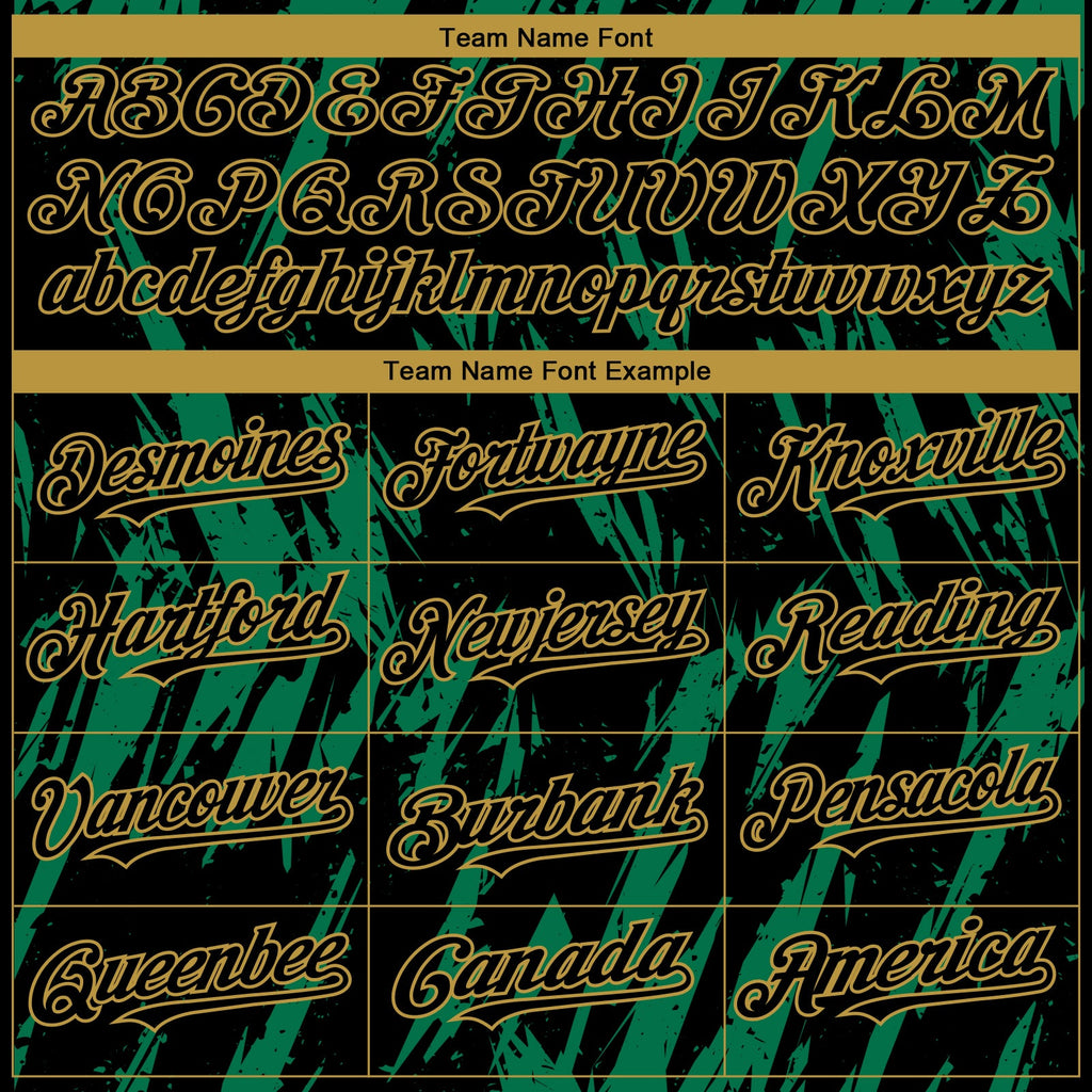 Custom Black Old Gold-Kelly Green Splatter Torn Sharp Brush Stroke Authentic Baseball Jersey