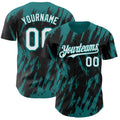 Custom Black White-Teal Splatter Torn Sharp Brush Stroke Authentic Baseball Jersey