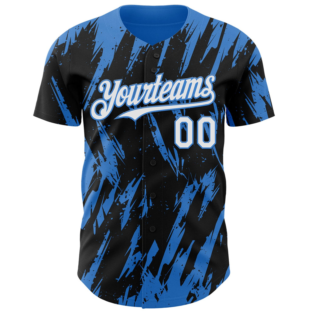 Custom Black White-Powder Blue Splatter Torn Sharp Brush Stroke Authentic Baseball Jersey