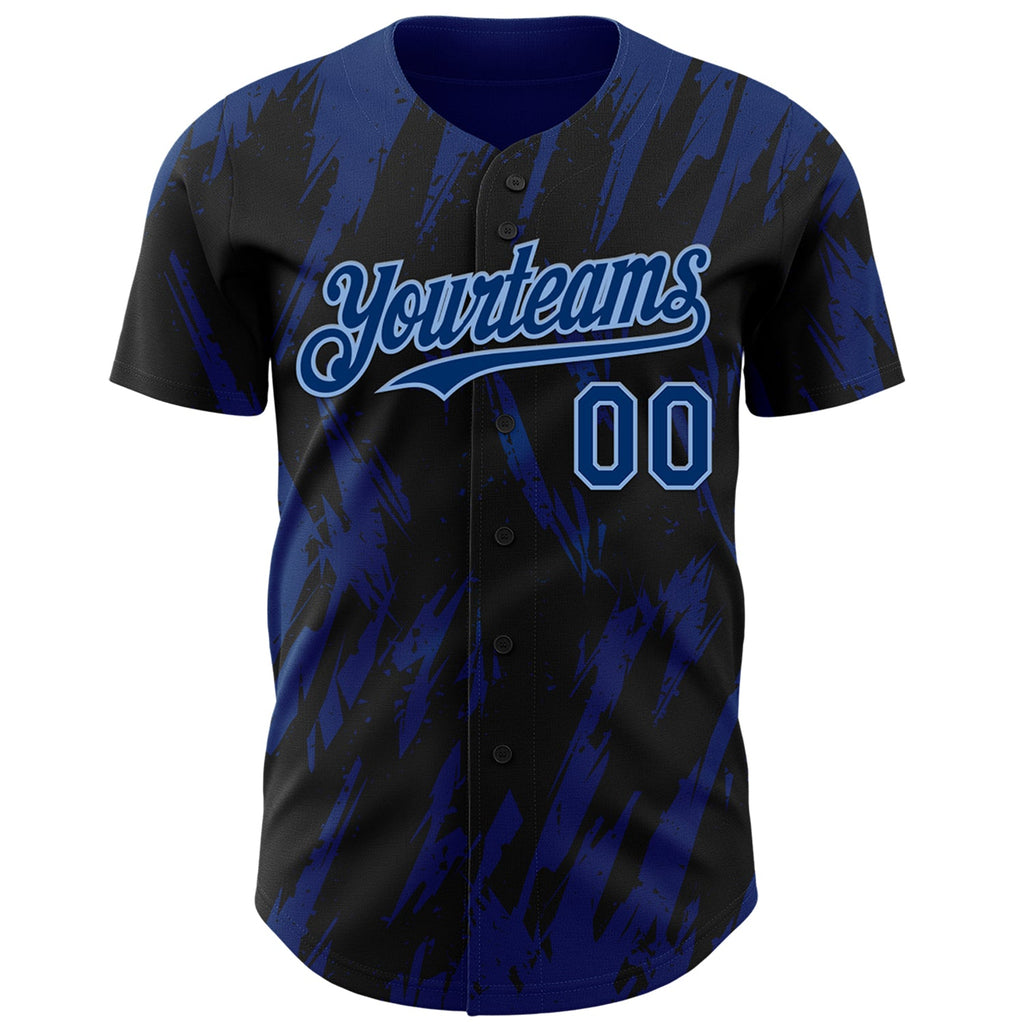 Custom Black US Navy Blue-Light Blue Splatter Torn Sharp Brush Stroke Authentic Baseball Jersey