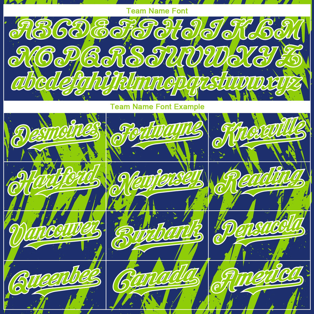 Custom Royal Neon Green-White Splatter Torn Sharp Brush Stroke Authentic Baseball Jersey